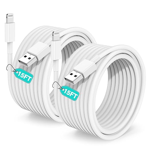 15FT MFi Certified Lightning Cable 2.4A Fast Charging Cord for iPhone 14 13 12 11 X XR XS
