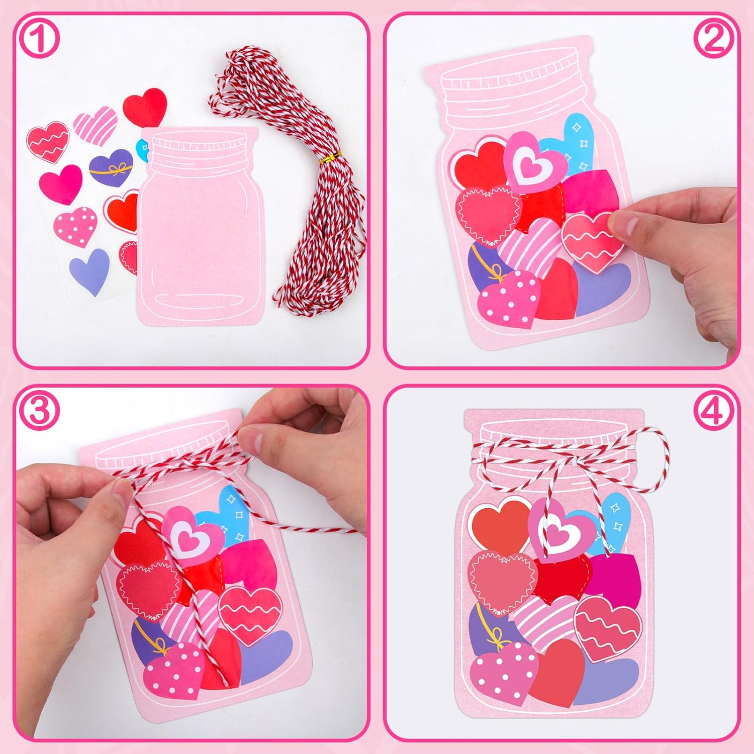 32 Sets Valentine'S Day Love Jar Craft Kit Diy Paper Heart In Jar Note Cards And Envelopes Love Hearts Stickers For Valentine'S Day Greeting Classroom Activity