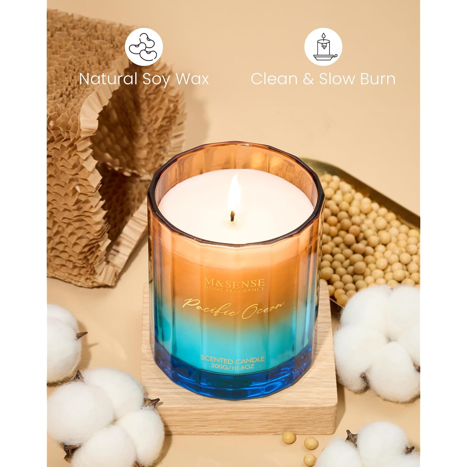 10.6Oz Summer Ocean Scented Candle For Home All Natural Soy Wax 60-Hour Slow Burning Non Toxic Aromatherapy Candle For Home Office Luxury Gifts For Teachers Family Friends
