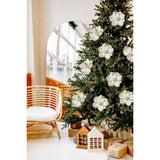 8’’ Large Heads Christmas Glitter Magnolia Flowers Christmas Tree Ornaments Set Of 4 Artificial Flowers With Picks Stems For Xmas Tree Holiday Decorations,White