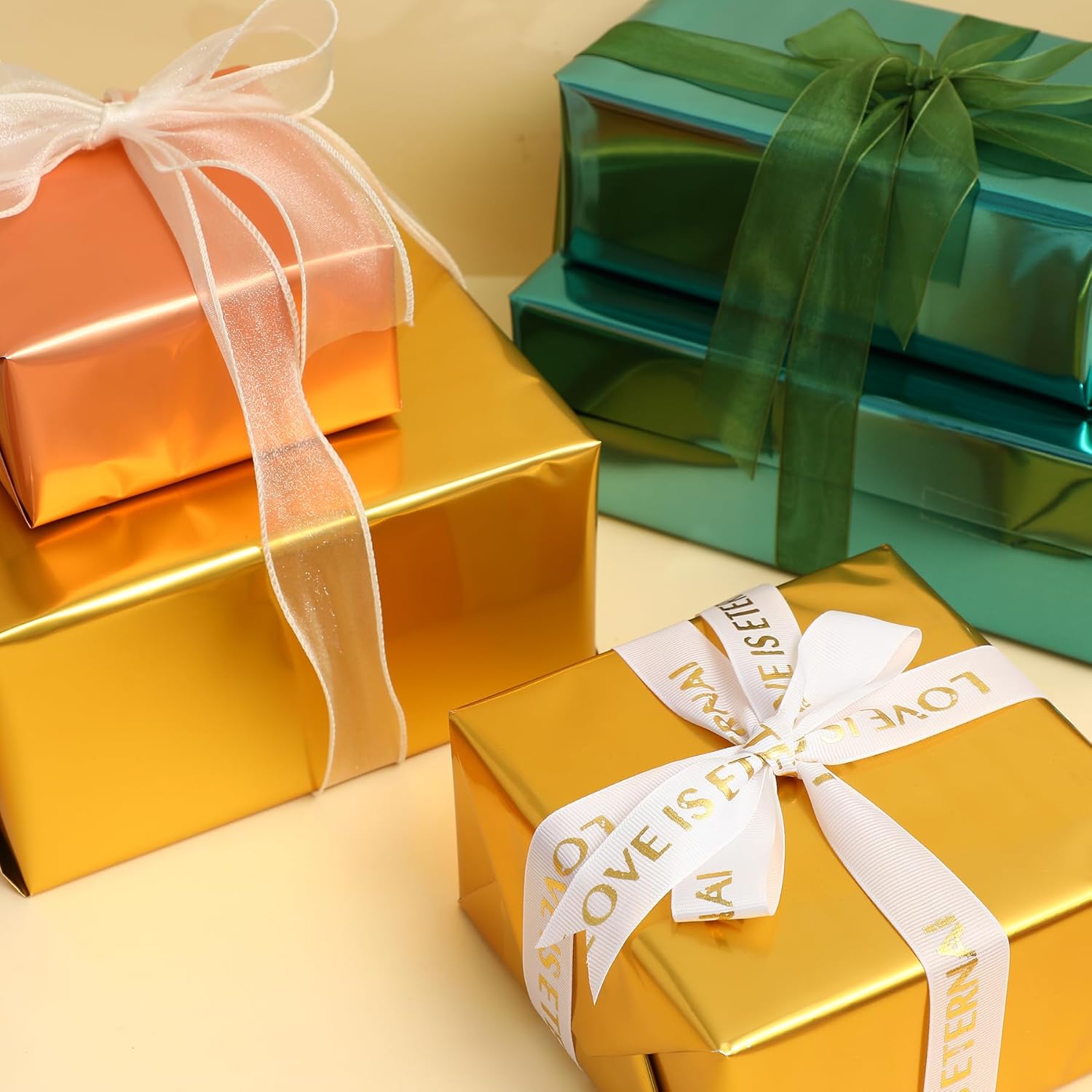 Metal Gold Gift Wrapping Paper Roll, Waterproof Floral Bouquet Wrapping Paper, Valentine'S Day Mother'S Day, Birthday, Christmas Gift Box Packing 22X360 Inches (Gold)