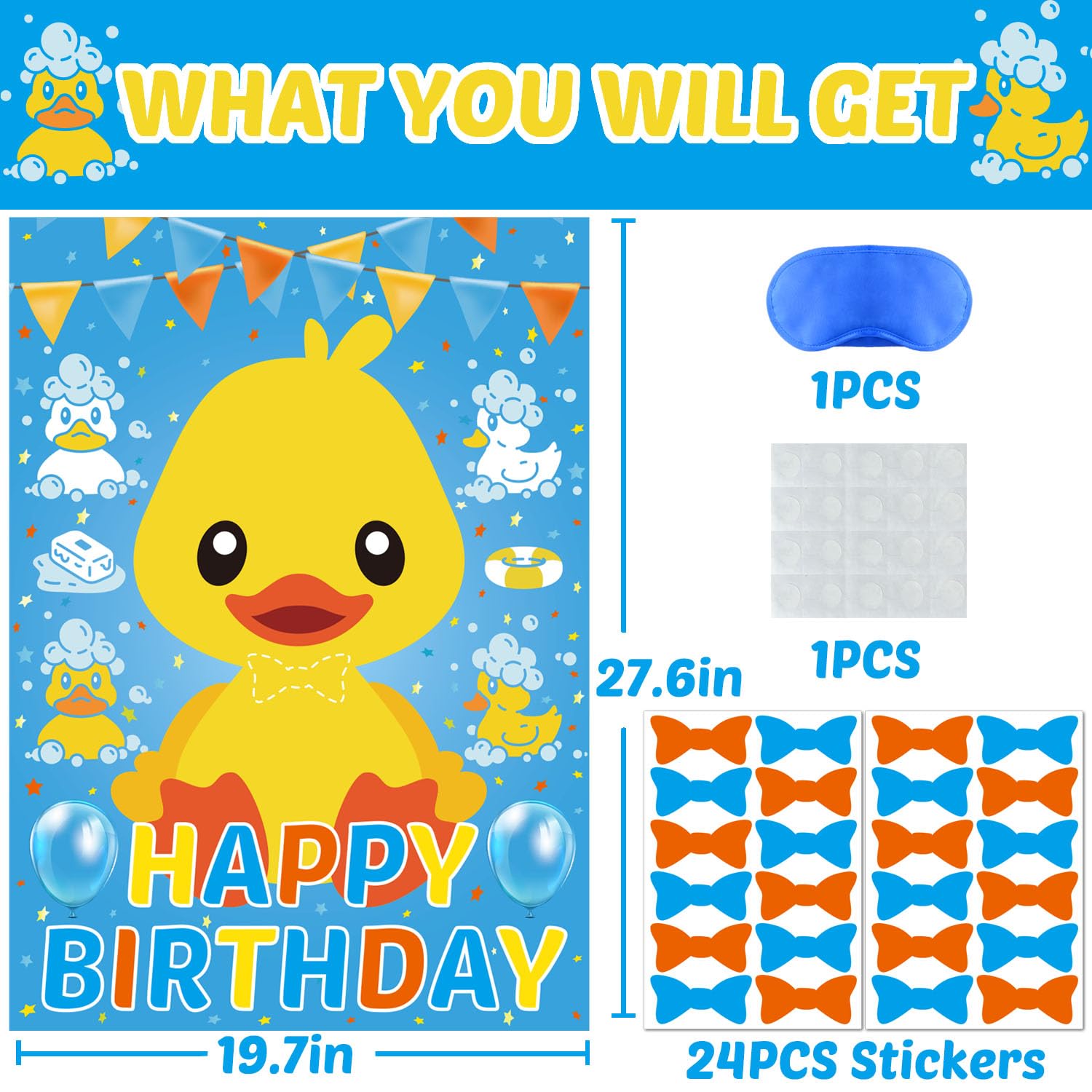 Pin The Tie On The Duck Party Game, Duck Birthday Party Supplies, Large Poster For Wall Home Room Decorations