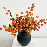 3Pcs 27.56" Artificial Chinese Lantern Flowers Stems Realistic Orange Red Silk Faux Winter Cherry Fake Fall Lanterns Flowers Plants For Vase Bouquets Wedding Home Office Halloween Festival Fall Decor