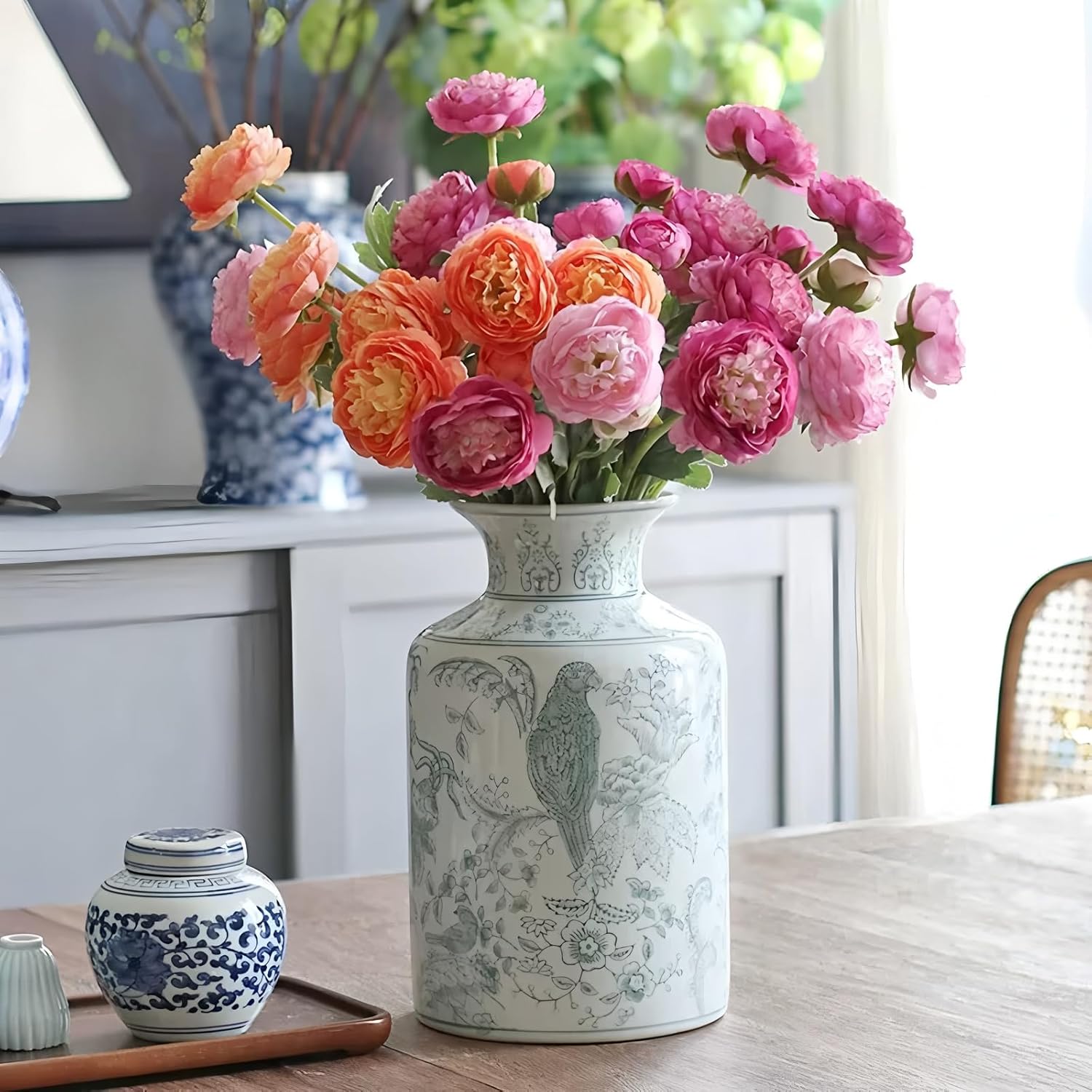 6Pcs Artificial Ranunculus Flowers With Real Touch Stem Silk Ranunculus Flowers For Household Arrangement (Light Orange)