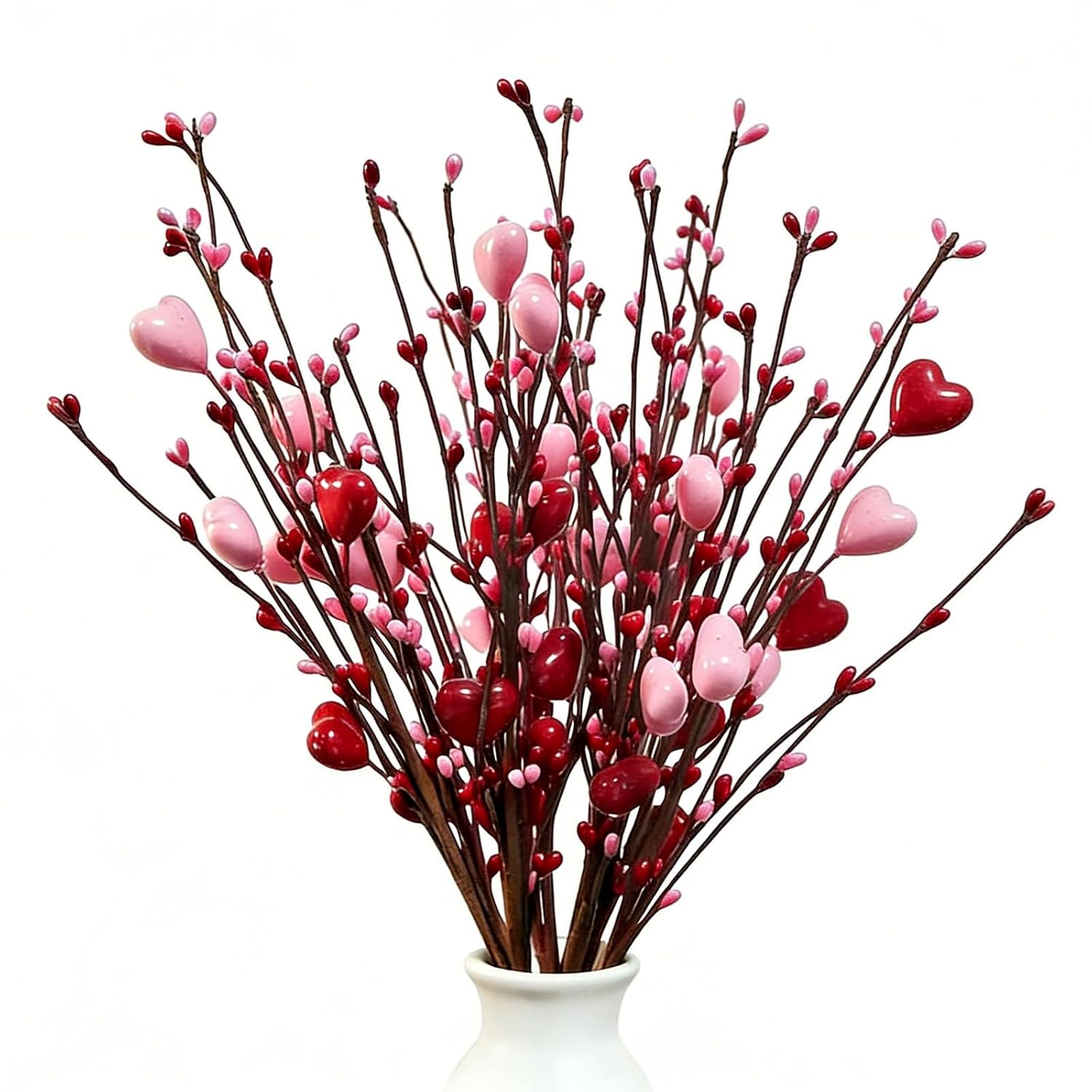 Valentine'S Day Decoration 6 Pcs 17-Inch Valentine'S Day Picks With Artificial Pink Red Heart Berry Branches For Wedding Anniversary Party And Table Centerpieces