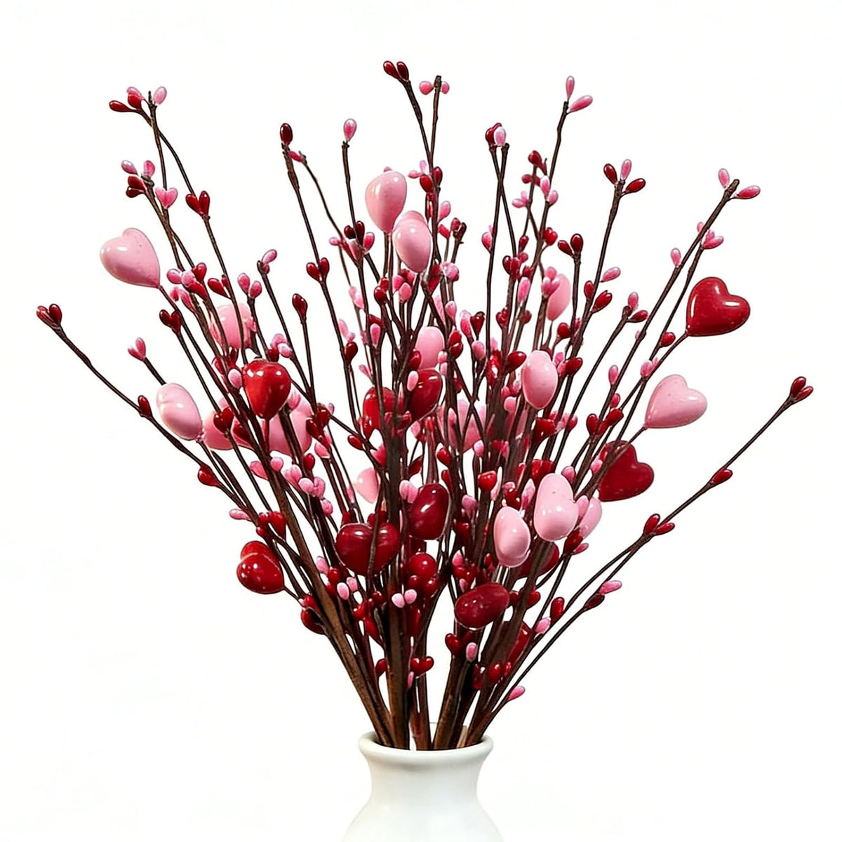 Valentine'S Day Decoration 6 Pcs 17-Inch Valentine'S Day Picks With Artificial Pink Red Heart Berry Branches For Wedding Anniversary Party And Table Centerpieces