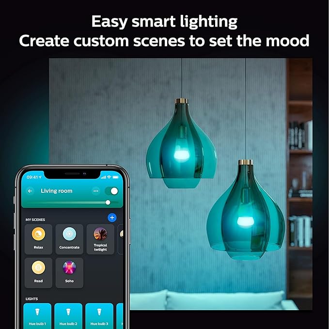 A19 Smart LED Bulb 4 Pack 75W Equivalent White & Color Ambiance E26 Hue App Alexa Google Apple HomeKit