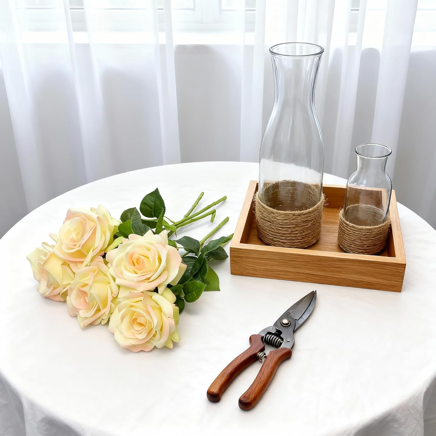 Artificial Real Touch Flowers, 5Pcs Light Champagne Real Looking Fake Rose With Moisturizing Texture, Long Stem Faux Florals Bulk For Wedding & Home Party Decorations