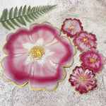 13'' Large Floral Tray Mold + 4'' Flower Geode Coaster Silicone Molds (No Designs, 5 Pieces, White, Silicone, Single Piece Construction)
