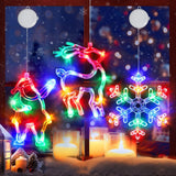 3Pcs Christmas Window Lights, Battery Powered Christmas Window Hanging Decorations Reindeer & Christmas Tree & Snowflake