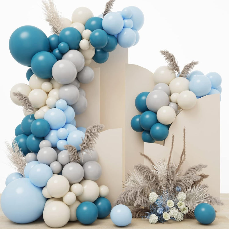 Slate Blue Balloon Arch Kit, Pastel Blue Sand White Gray Latex Party B