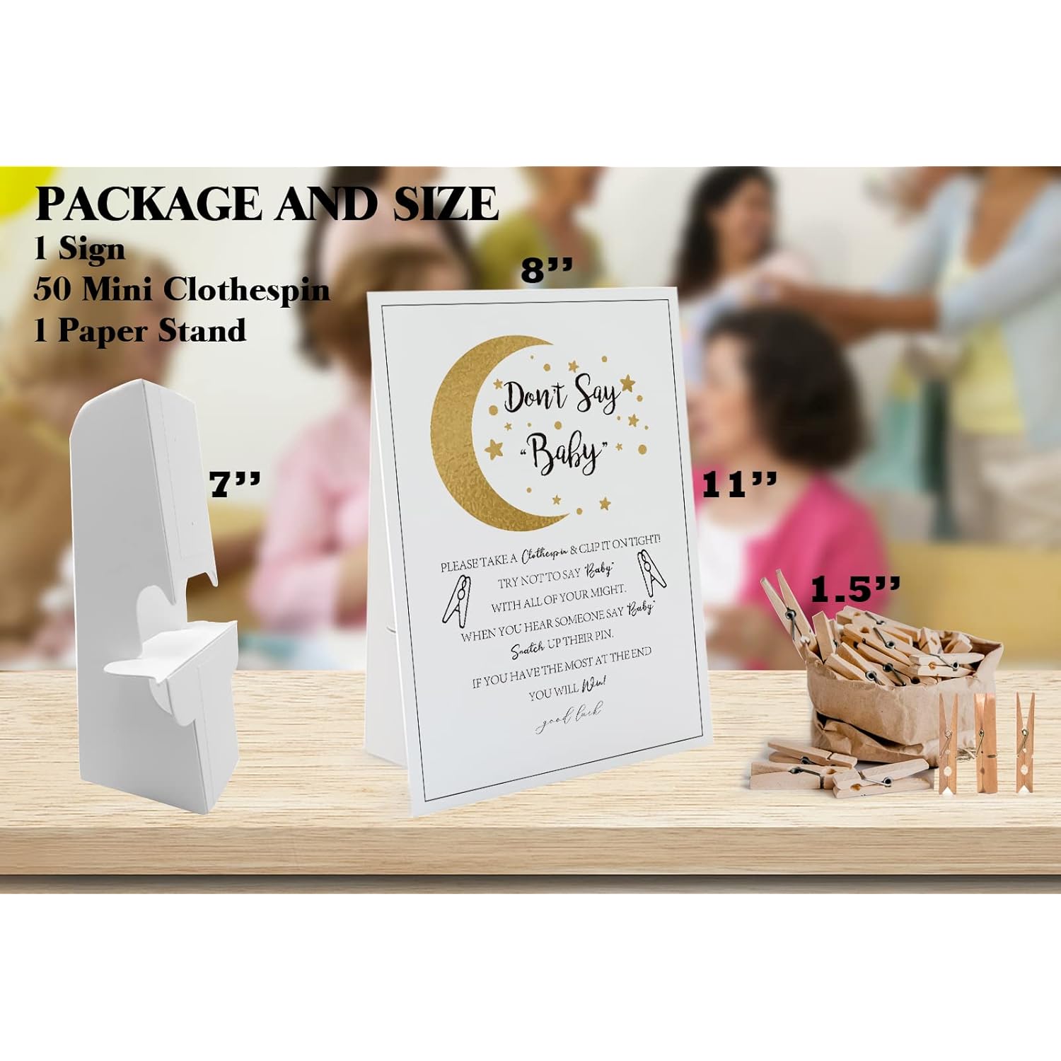 Twinkle Little Star Don'T Say Baby Game (1 Sign And 50 Mini Natural Clothespins) Don'T Say Baby Baby Shower Game, Baby Shower Decorations, Baby Shower Games Gender Neutral (2Ds15)
