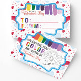 30 Valentine Cards, Printed Color My World Valentines, Valentine'S Card With Watercolor Paint, Valentines Day Family Activities Crafts(A06D)