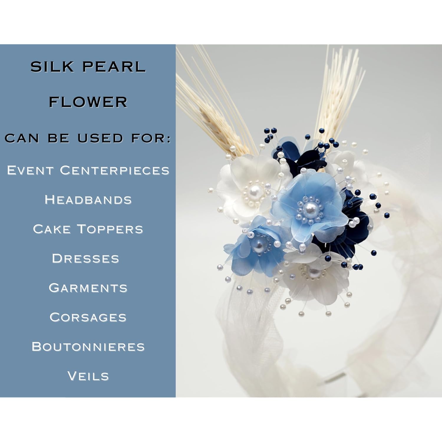 72Pc Artificial Silk Pearl Spray Craft Flower For Home Craft Decor Diy Wedding Bridal Veil Headband Dress Cake Topper Embellishment Scrapbook Favor Corsage Floral Bouquet Arrangement (Turquoise)