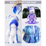 White Metallic Pearl Color Acrylic Pour Paint, 33.8 Ounce Pre-Mixed Pouring Paint Supplies With Silicone Pour Oil, Gloves For Canvas, Rock, Wood Cell Creation Flow Diy Art Painting, Ready To Pour