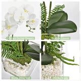 White Orchids Artificial Flowers 16.1" Faux Orchids Plant In Pot Fake Flower Arrangements With Glass Vases Small White Centerpieces For Kitchen Dining Room Tables Bathroom Nightstand Shelf Desk Decor