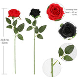 Roses Artificial Flowers - 12 Pcs Realistic Long Stem Fake Roses Mashup Style Silk Roses For Diy Bouquets Wedding Centerpieces Arrangements Home Party Decor(Black & Red)