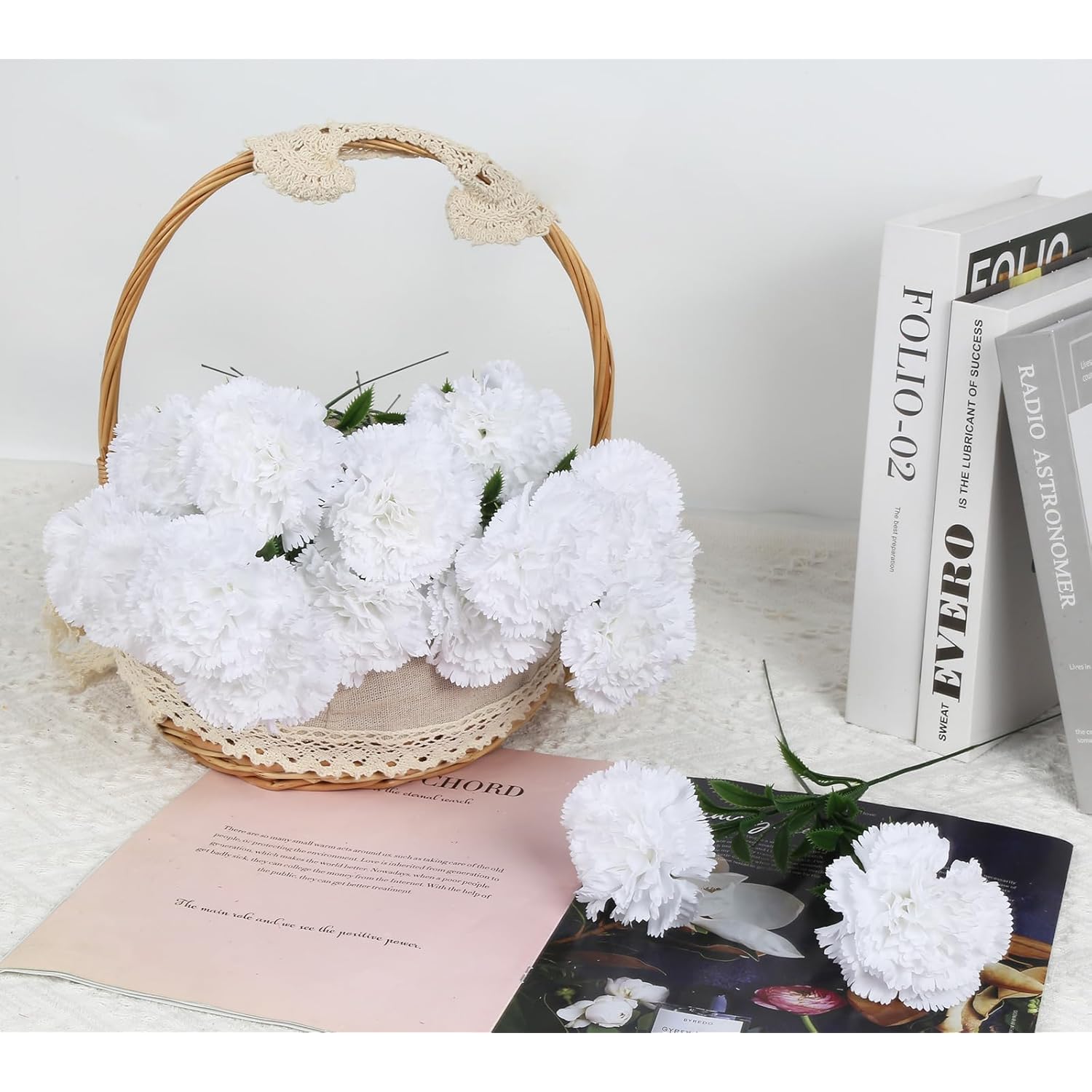 16Pcs White Carnations Artificial Flowers 14.8'' Fake Carnation Silk Flowers With Stem Faux Carnations Flowers For Home Table Centerpiece Wedding Decorations Floral Arrangements (Pure White)