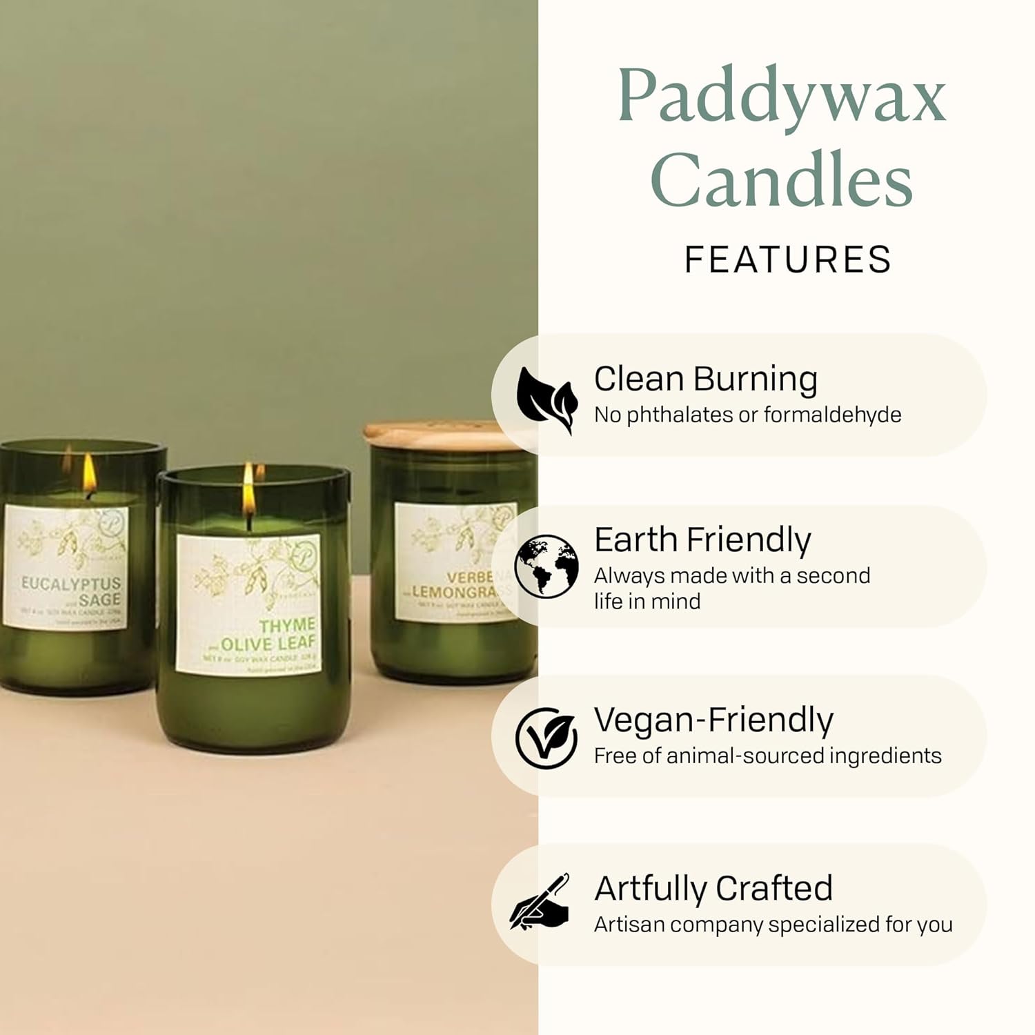 Paddywax Eco Green Collection Soy Wax Blend Candle in Glass Jar, Palo Santo Sage Scent, Green Vessel with Wood Lid, 8 oz