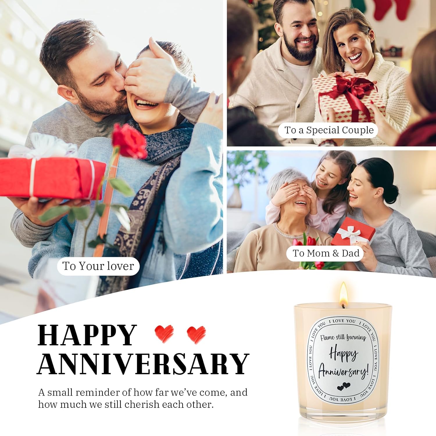 Happy Anniversary Candle – Anniversary Wedding Gifts For Couple, Him, Her, Boyfriend, Girlfriend, Wife, Husband - 6Oz Lavender Beige Soy Wax Candle Burns 35 Hours