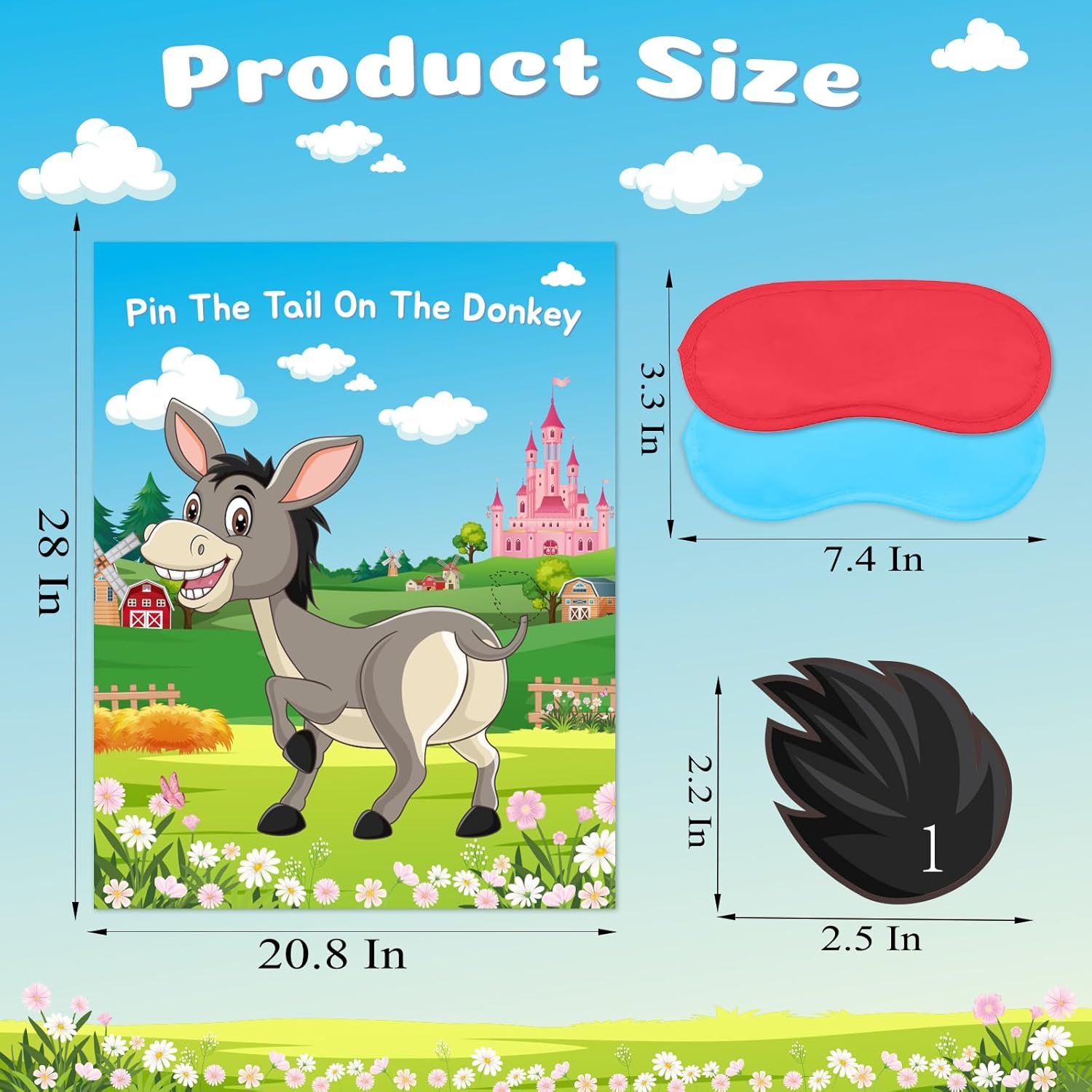 Pin The Tail On The Donkey Game For Birthday Party, Fun Carnival Farm Party Activity Crafts With Tail Stickers And Eye Mask, Party Decorations Supplies For Boys Girls