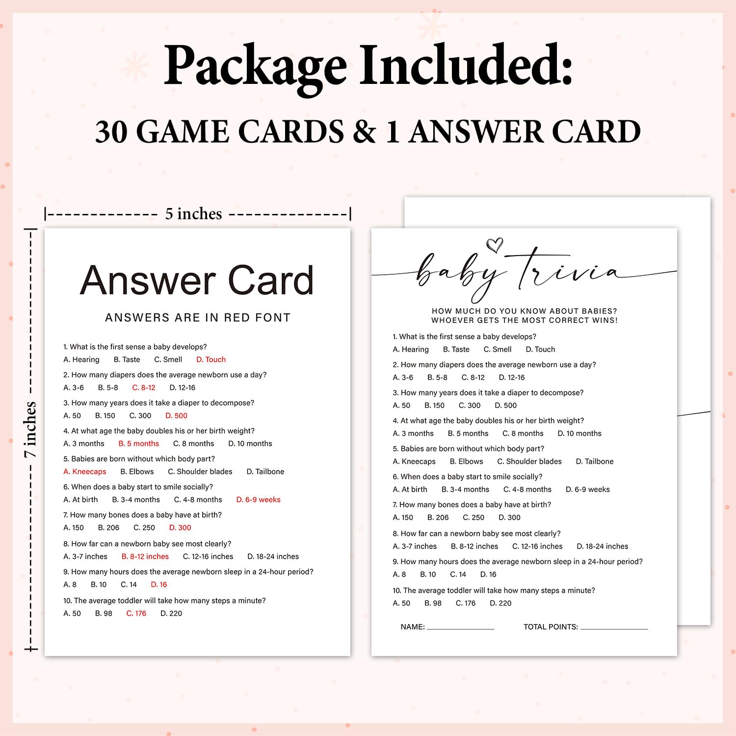 Baby Shower Game - Baby Trivia Game Cards For New Parents, New Mom & Dad Card, Gender Reveal Boy Or Girl, 30 Set Minimalist Baby Shower Party Supplies -06