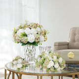 4 Bundles Small Hydrangea Artificial Flowers, Silk Fake Flower Bouquet For Wedding Party Home Decor.(White & Green)
