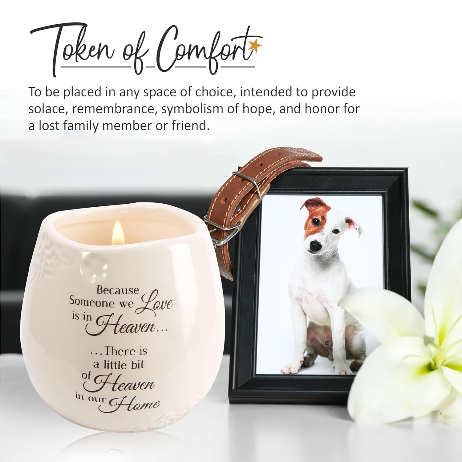 Pavilion 'In Memory, A Bit of Heaven' 19177 - White Ceramic Candle with Soy Wax in a Delicate Floral Scent, Thoughtful Sympathy, Remembrance, and Condolence Gift - 8 Ounces
