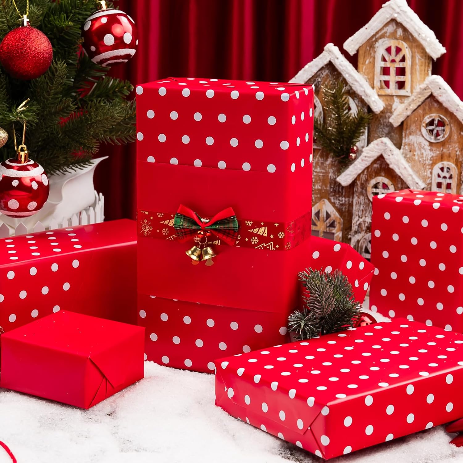 Red Wrapping Paper,Reversible Gift Wrap Paper With Polka Dot Design For Girls,Birthday,Valentine'S Day,Mother'S Day(17 Inch X 32.8 Feet)