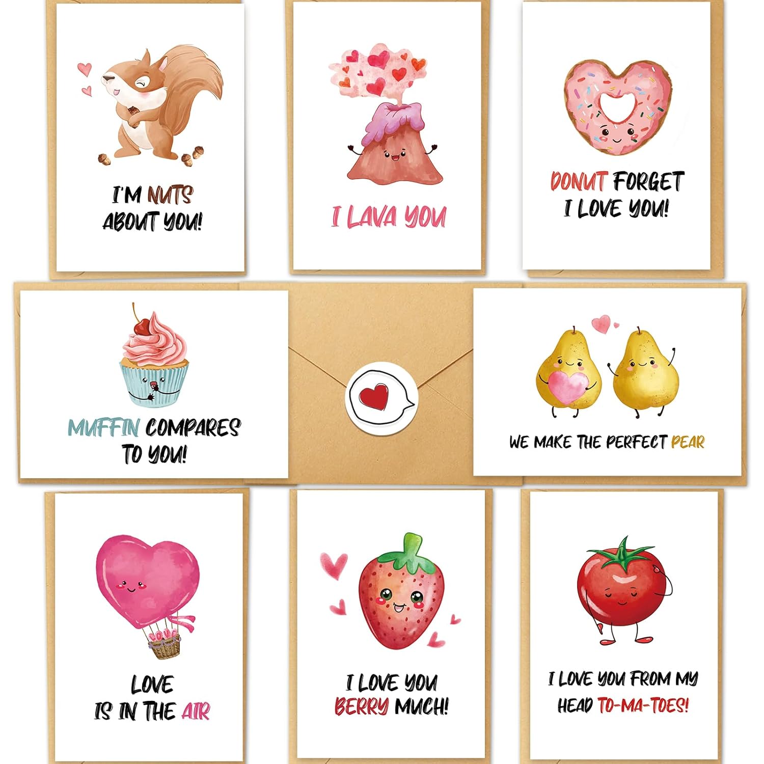 Funny Valentines Day Pun Cards, Cute Valentine'S Day Cards Set, Assorted Love Card For Kids, Students, Friends, Family, Partner, Colleagues, Etc - 8 Designs (3.5 X 5 In, 40 Pack)