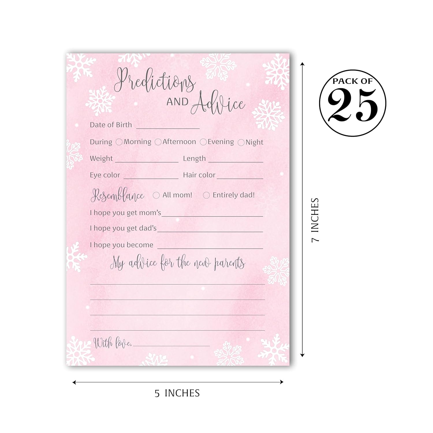 Snowflakes Prediction And Advice Cards - Pack Of 25 - Winter Wonderland Pink Girl Baby Shower Game, Wishes For Mommy & Daddy Message Baby It’S Cold Outside Activity Keepsake Frost Holiday G780-Pdav
