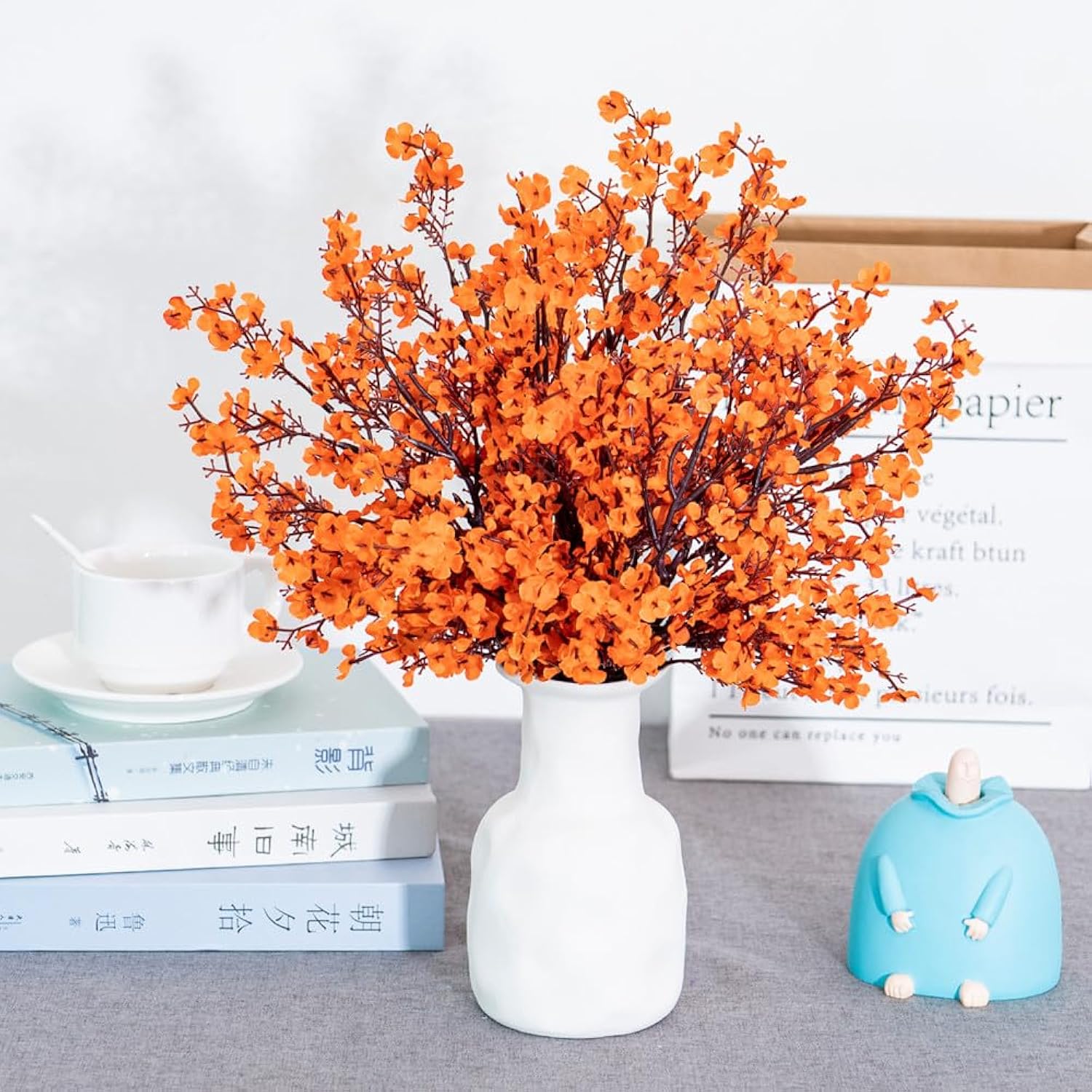 8Pcs Gypsophila Artificial Flowers,Babys Breath Silk Artificial Flowers Artificial Fall Flowers,Fake Flower With Stem For Diy Home Bouquet Floral Arrangement Farmhouse Decor (Orange)