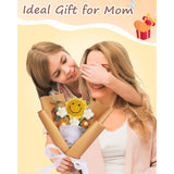 Handmade Crochet Flower Bouquet, Preserved Flowers Gift For Women With Sunflower & 5 Pcs Puff, Comes With Sophisticated Gifts Box & Bag, Perfect For Anniversary Orange
