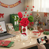 Crochet Christmas Flowers Artificial With Vase For Christmas New Year Decorations, Handmade Gifts Crochet Poinsettia Flowers For Indoor Home Office Table Desk Centerpieces Decor (Red)