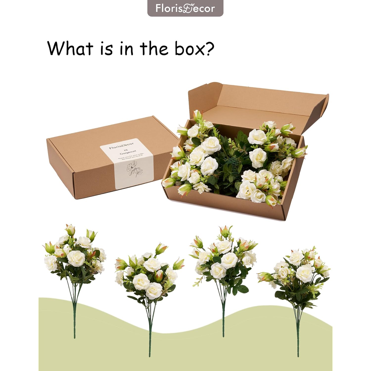 Small White Mini Roses Bouquet, Realistic Creamy White Flowers, Faux Wildflowers Bush For Decoration, Perfect For Weddings And Parties, 11'', Set Of 4