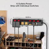Metal Power Strip 6 Outlets Individual Switches 1200J Surge Protector 6FT 15A