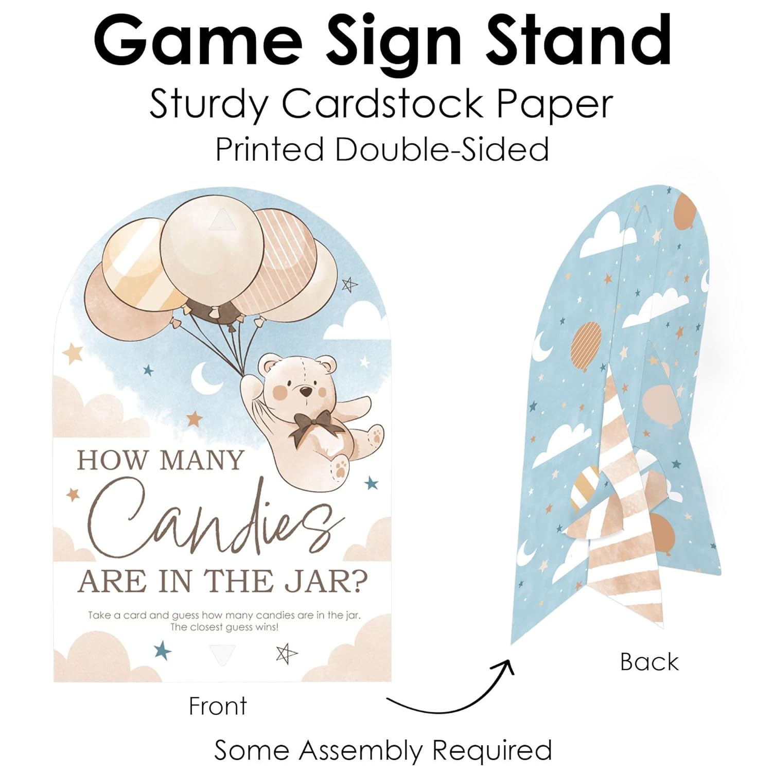Big Dot of Happiness We Can Bearly Wait - How Many Candies Teddy Bear Baby Shower Game - 1 Stand and 40 Cards - Candy Guessing Game