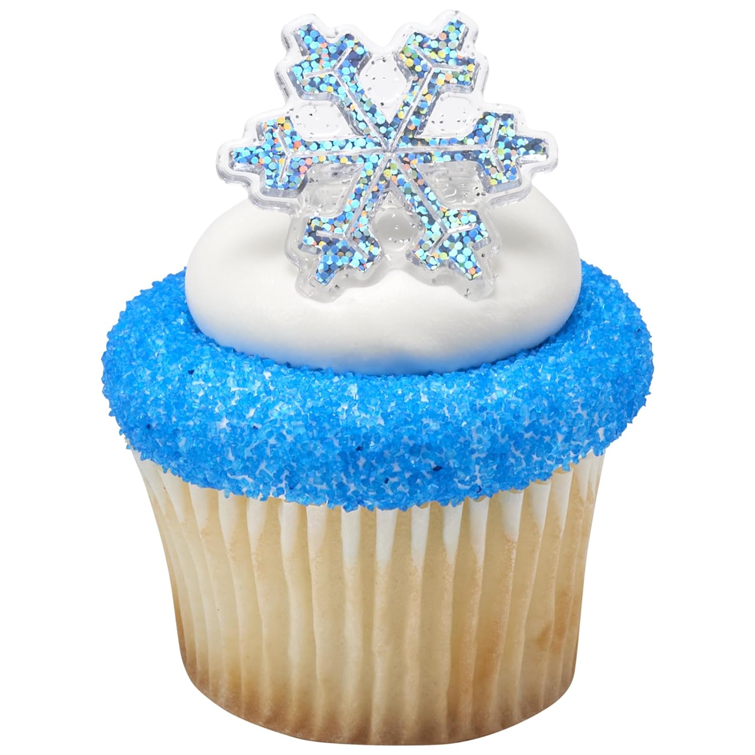 Snowflake Rings, Sparkly Glitter Cupcake Decorations, Snow Cupcake Toppers For Festive Christmas, New Year, And Winter Treats, Food Safe & Ready To Use – 24 Pack