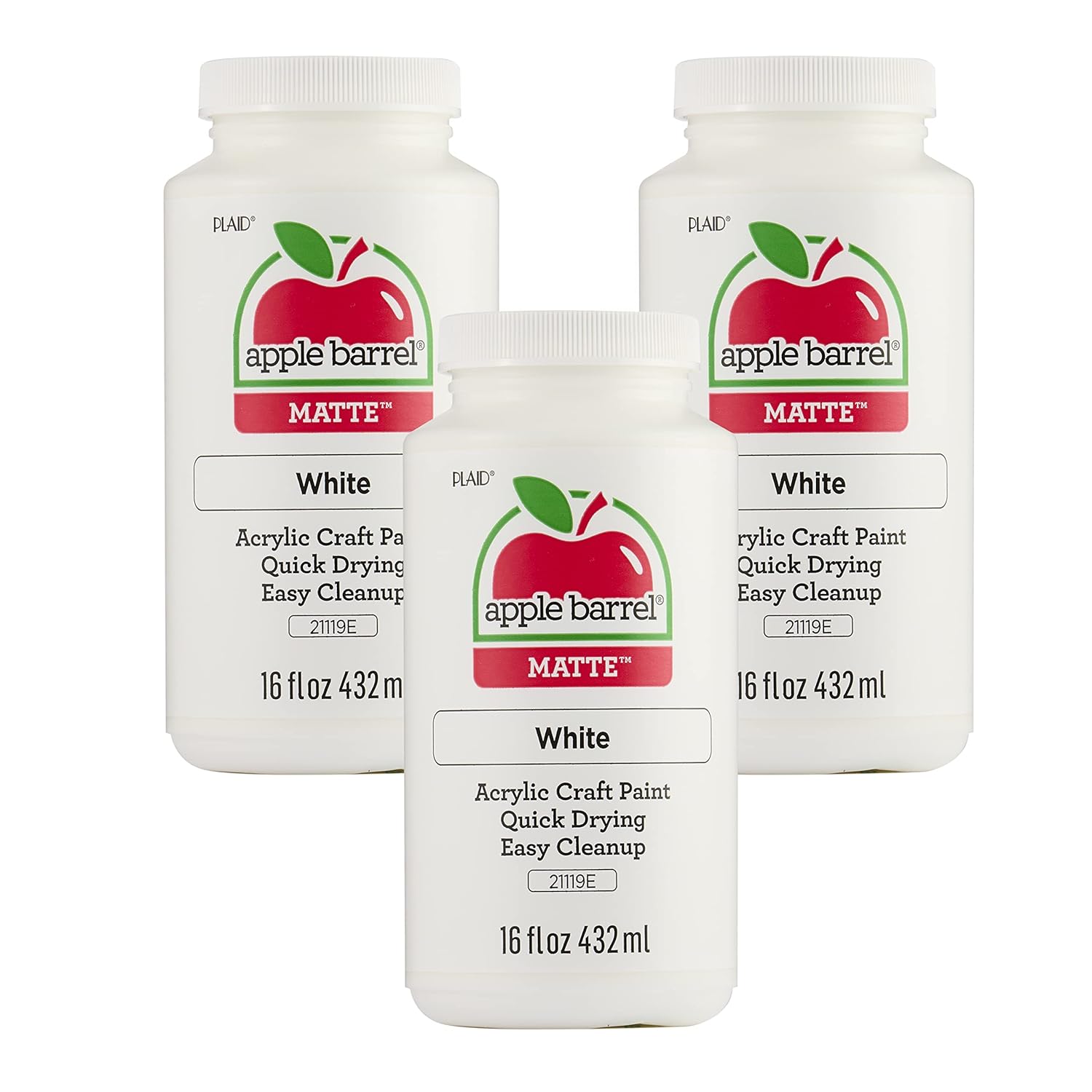 Apple Barrel Acrylic Paint in Assorted Colors, White (Pack of 3) 16 oz, 21119A- (Pack of 3)