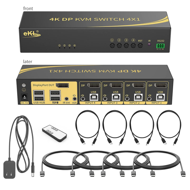 Kvm Switch Displayport 4 Port Dp 1.2 4X1 Supports 4K@60Hz 4:4:4 Hotkey Switchi