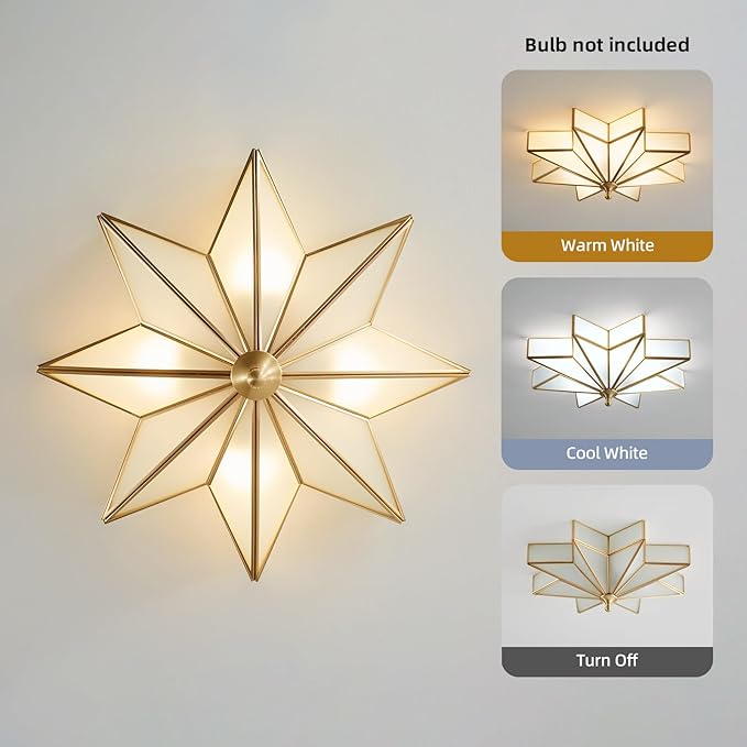 19.7 Inch Gold Star Glass Ceiling Light Art Deco Flush Mount Fixture
