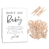 Don'T Say Baby Game Set, Don'T Say Baby Game For Baby Shower (One Sign With 50 Mini Clothespins), Minimalist Theme Baby Shower Decorations, Gender Reveal Game-Dsbb03