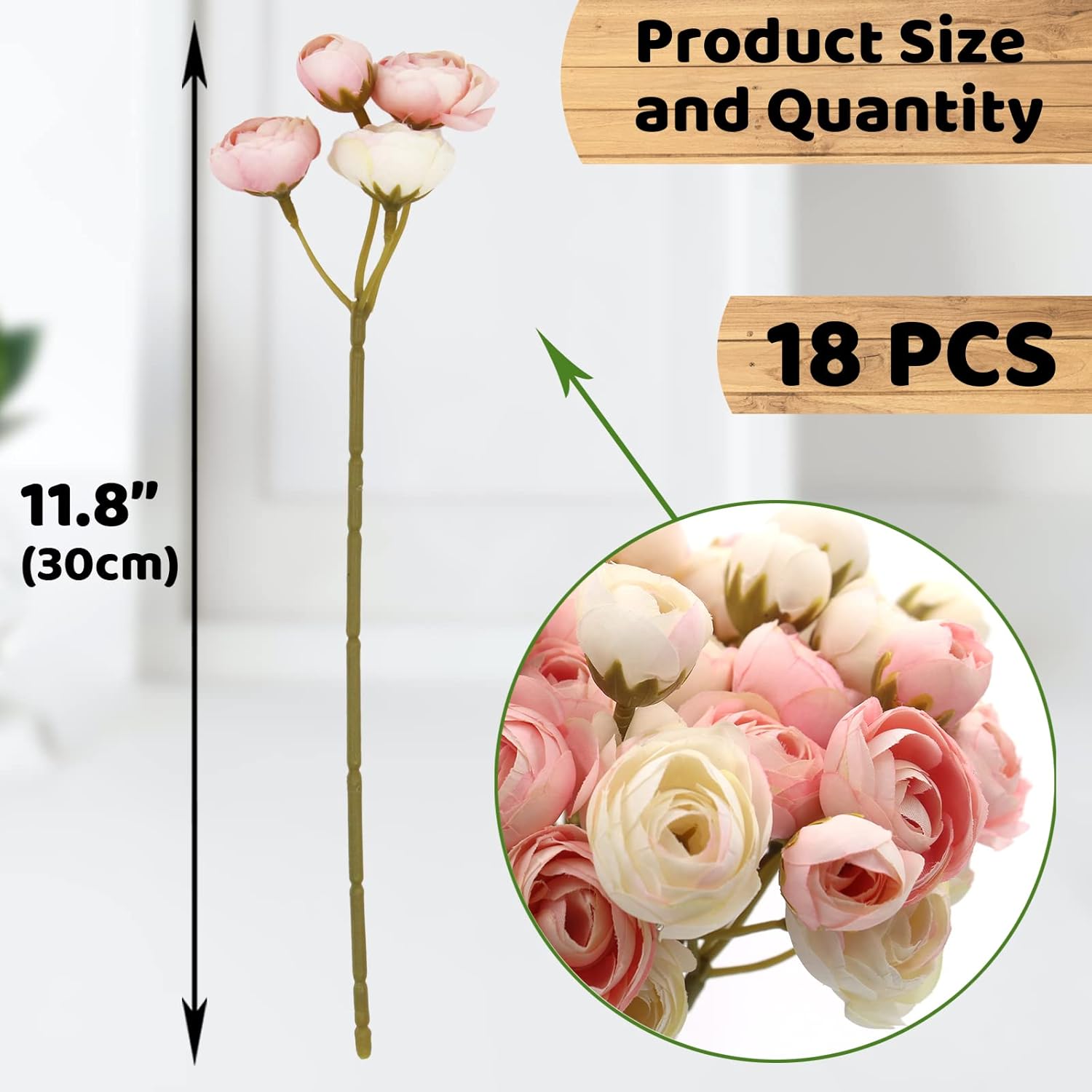 18 Pcs Artificial Silk Rose Flowers Persian Ranunculus Bouquet Asian Buttercup,Suitable For Core Decorations,Weddings,Home (Pink, 2)