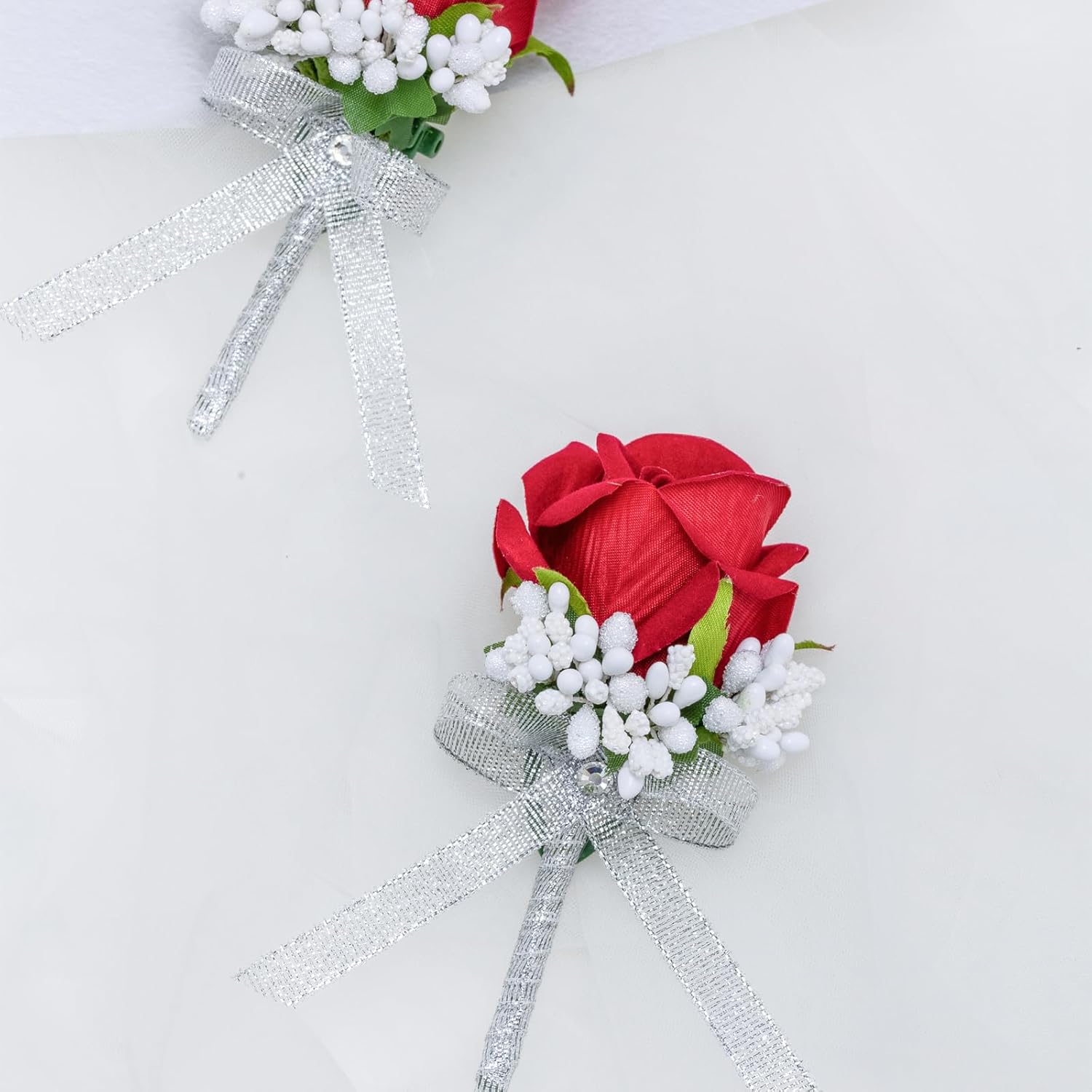 Red Rose Boutonniere For Men, Set Of 2, Groom And Best Man Artificial Flowers Boutonnieres, For Wedding Ceremony Formal Dinner Prom Party