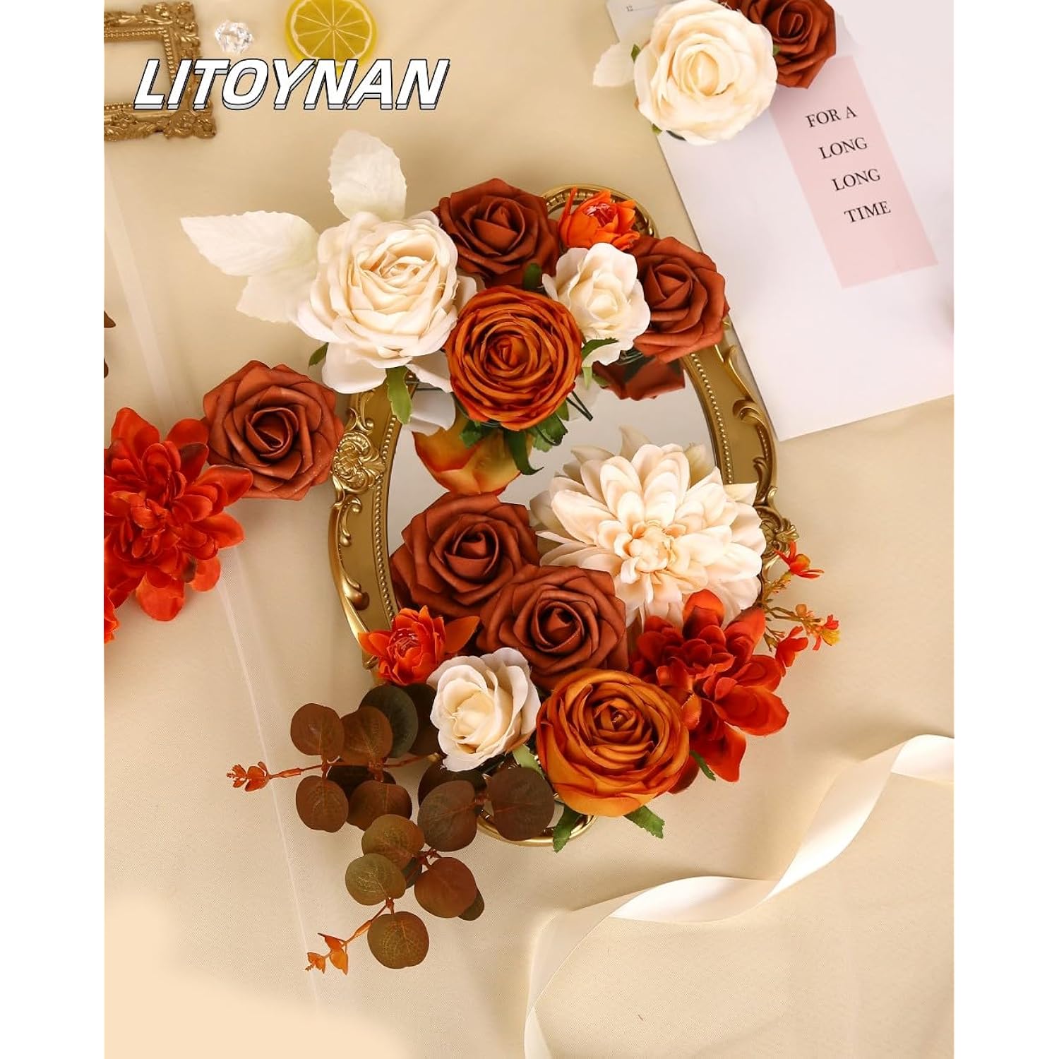 Artificial Flower Box Set Silk Flowers Rose Faux Flowers With Stems For Diy Bridal Wedding Bouquets Centerpieces Arrangements Table Decor Baby Shower Party Home Decor (Chic Terracotta Rust)