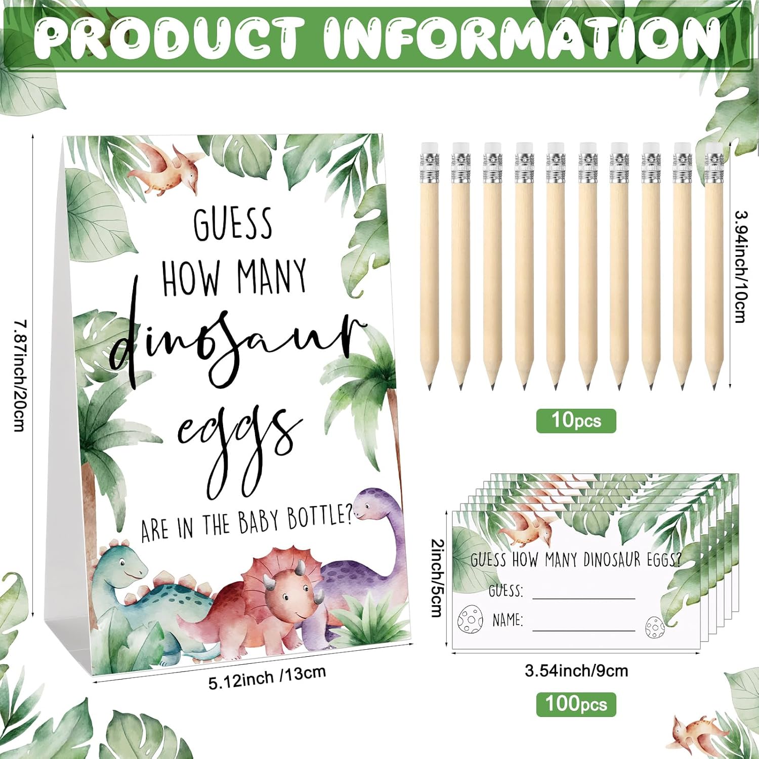 112 Pcs Baby Shower Games Guess How Many Dinosaur Eggs Game Sign 100 Small Guessing Games 10 Hb Pencils 750Ml Milk Bottle Baby Shower Game Favors For Guests Gender Reveal Party Favor