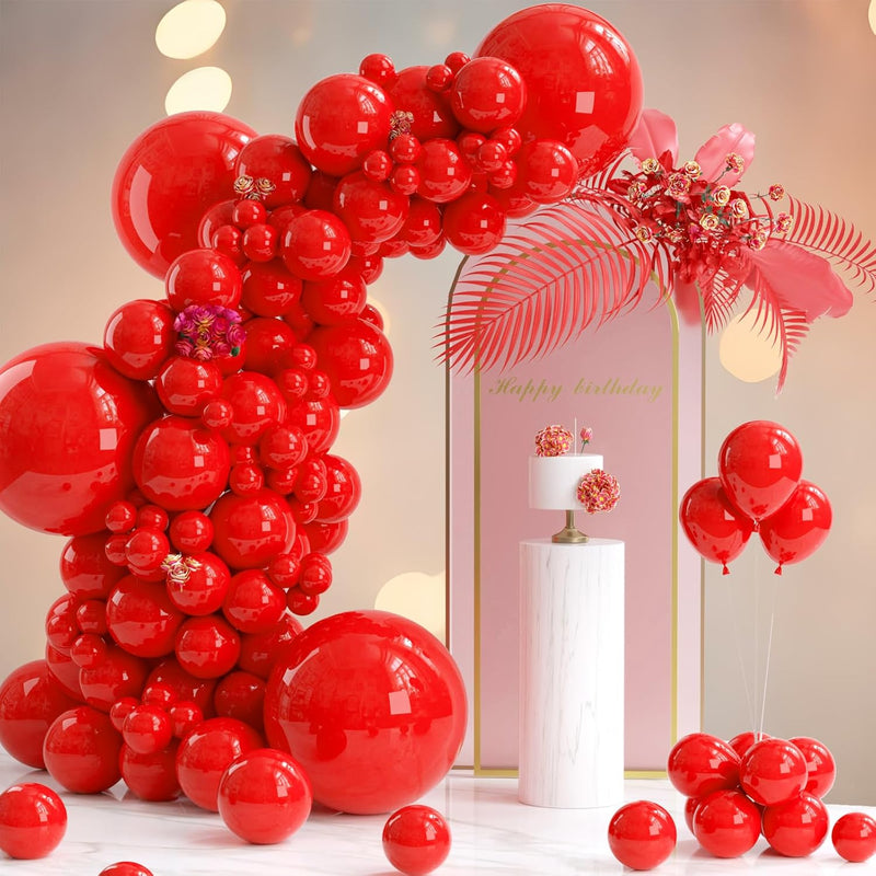 130Pcs Red Balloons Arch Kit, 18" 12" 10" 5" Different Sizes Pack Red