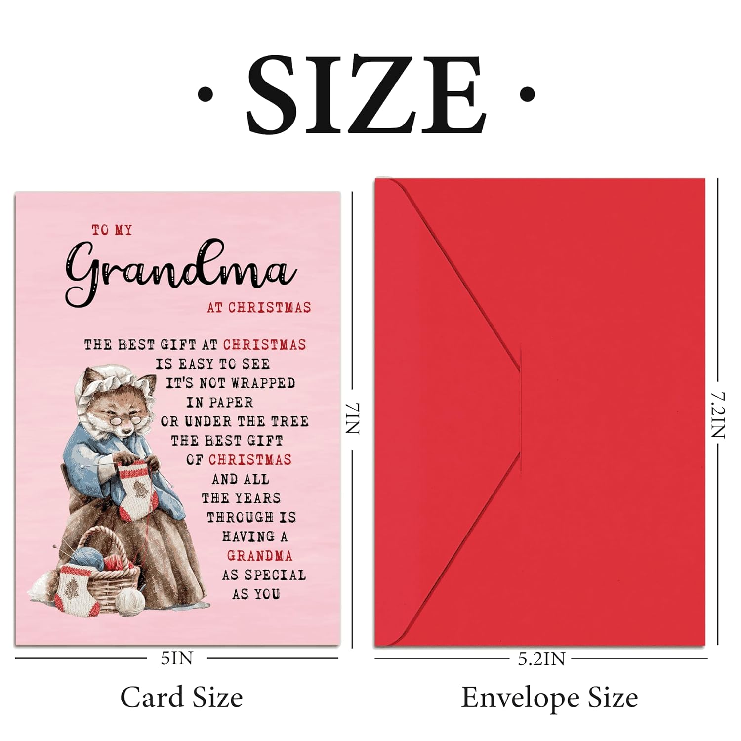 Christmas Card For Grandma - 5" X 7" Unique Grandma Christmas Card With Envelopes, Xmas Cards For Grandmother, Merry Xmas Gifts For Nana Mimi Gigi Abuela Mamaw From Grandson Granddaughter