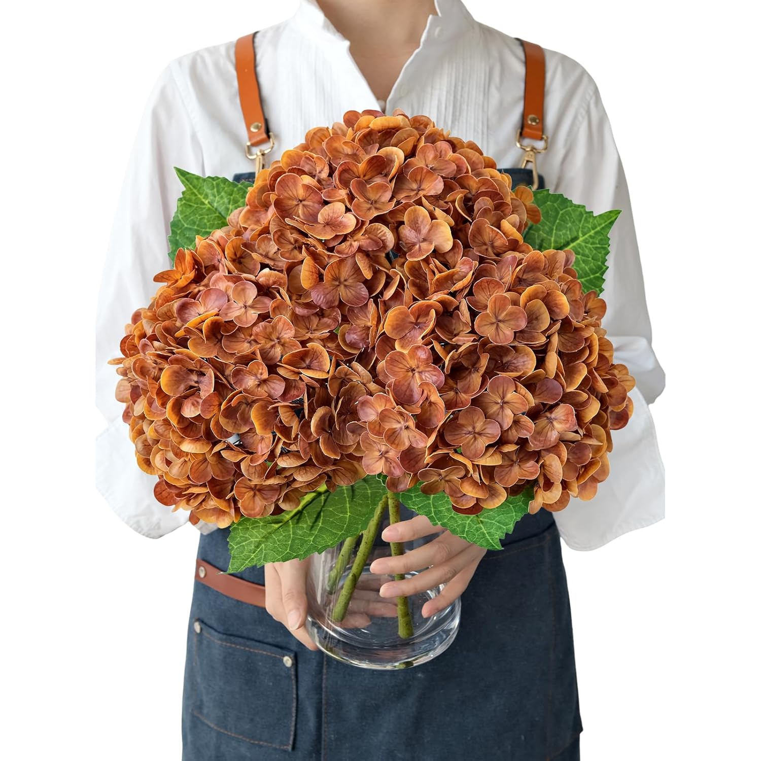 Fall Hydrangea Artificial Flowers, 3Pcs 21" Raw Umber Brown Latex Real Touch Flowers, Faux Silk Flowers Fake Artificial Hydrangeas With Stems For Bouquet Table Centerpieces Halloween