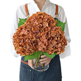 Fall Hydrangea Artificial Flowers, 3Pcs 21" Raw Umber Brown Latex Real Touch Flowers, Faux Silk Flowers Fake Artificial Hydrangeas With Stems For Bouquet Table Centerpieces Halloween